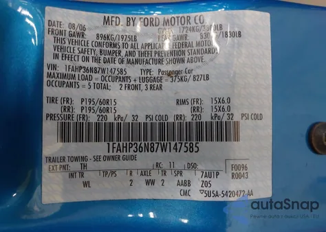 2007 Ford Focus Zxw from USA, damaged, VIN 1FAHP36N87W147585